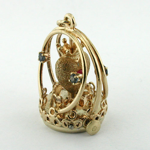 14K Gold Dankner Spinning Sacred Heart Living Charm Mechanical Vintage Pendant