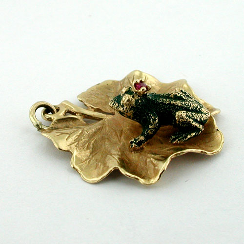 1960's Henry Dankner Frog Prince Lily Pad Vintage Gold Charm Pendant 