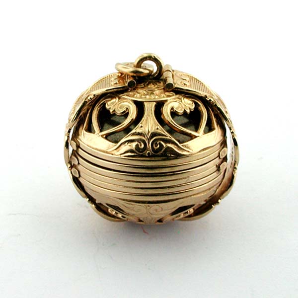 Rare Edwardian LESTAGE 14K Gold Ball Picture Photo Locket Antique Vintage Charm 