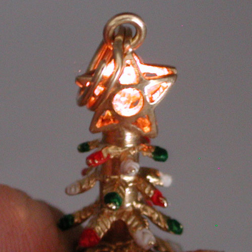 Rare 1960's Enameled Christmas Tree 14K Gold Vintage Charm Lights Up Like Litacharm 