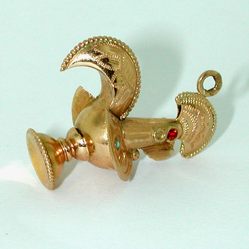 18K Gold Handmade Rooster Vintage Charm Pendant - Portugal