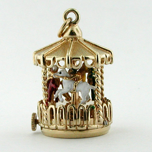 Dankner Spinning Carousel 14k Gold Living Charm Mechanical Vintage Pendant
