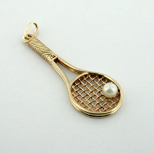 14K Gold Tennis Racquet Racket Vintage Charm Pendant