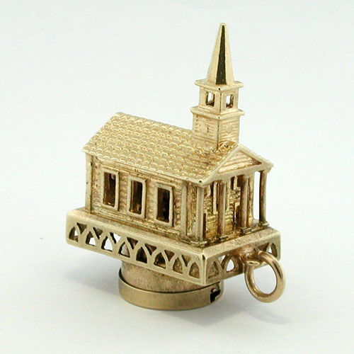 14K Gold Church Vintage Charm Lord's Prayer Inside Stanhope Lights Up Like Litacharm
