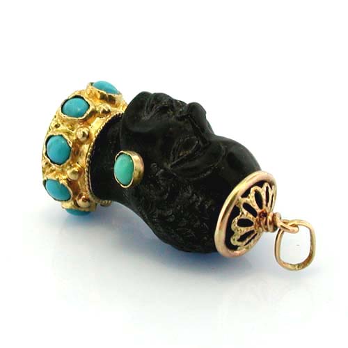 18K Gold Blackamoor Turquoise Vintage Charm Pendant