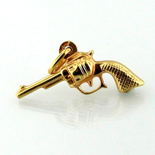 14k Gold Revolver Hand Gun Pistol Vintage Charm Pendant - Italy