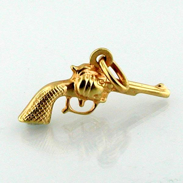 14k Gold Revolver Hand Gun Pistol Vintage Charm Pendant - Italy