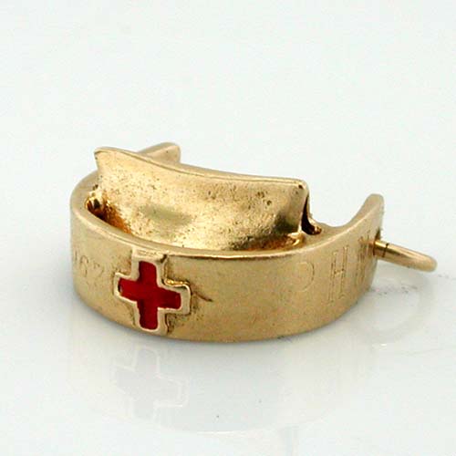 Vintage 14k Gold Red Cross Nurse Hat Cap Charm