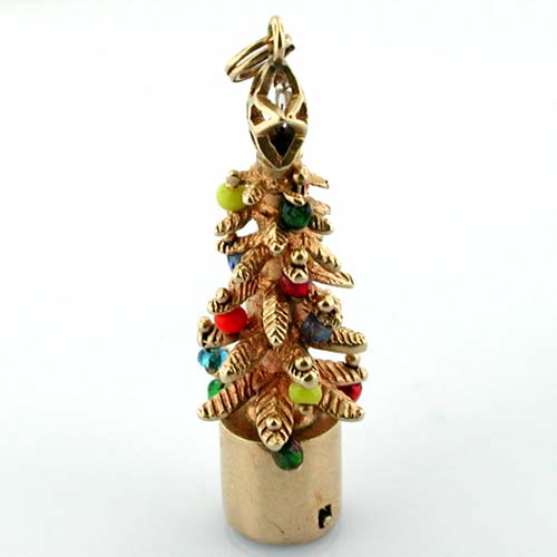 Rare 1960's Christmas Tree 14K Gold Vintage AC Charm Lights Up Like Litacharm 