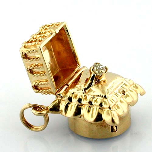 Rare 1960's Litacharm 14K Gold Engagement Diamond Ring Jewelry Box Vintage Charm