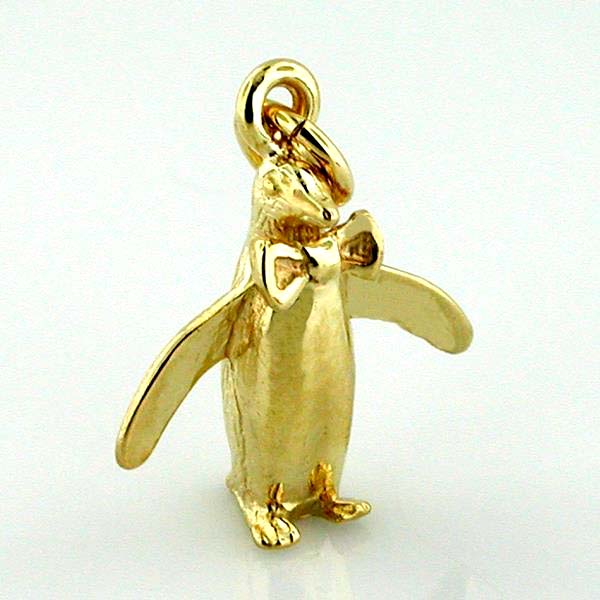 Penguin with Bow Pingvin 14k Gold Charm