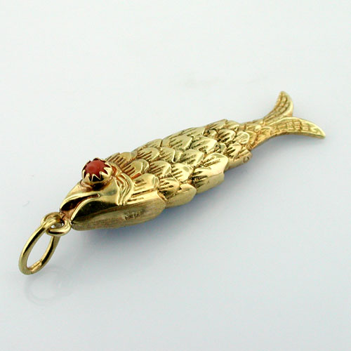 Articulated Fish Vintage 14k Gold Charm Pendant 