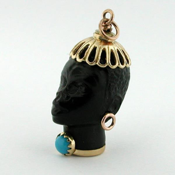 Blackamoor Turquoise 18K Gold Vintage Charm Pendant