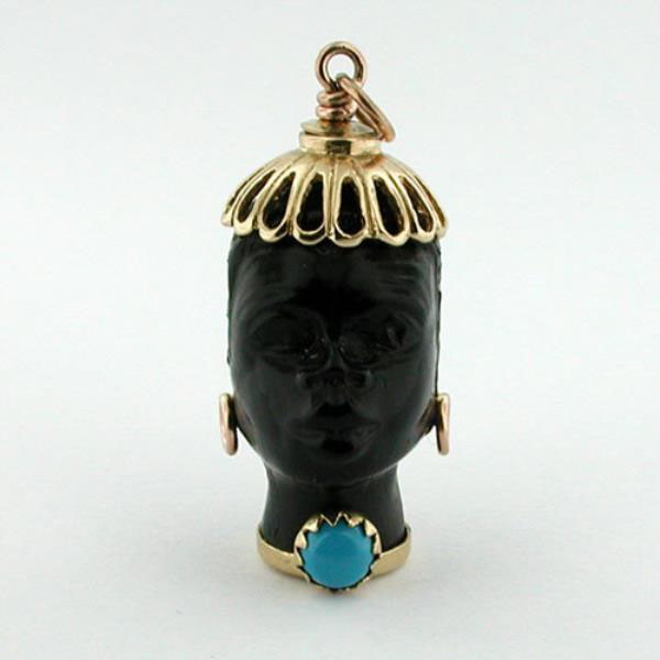 Blackamoor Turquoise 18K Gold Vintage Charm Pendant