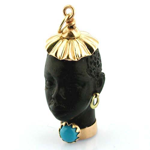 18KT Blackamoor Turquoise 18K Gold Vintage Charm Pendant