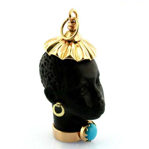 18KT Blackamoor Turquoise 18K Gold Vintage Charm Pendant