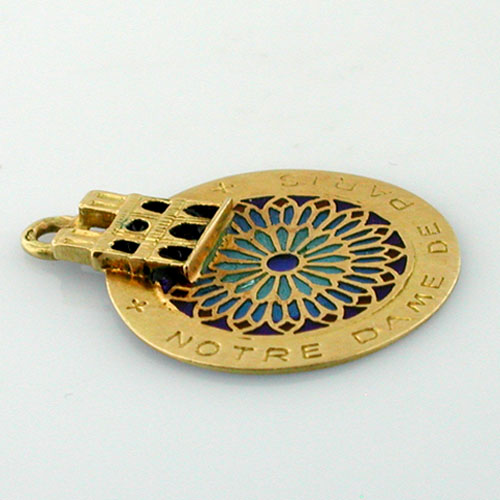 Notre Dame de Paris Plique a Jour Enamel Mosaic Vintage 18K Gold Charm