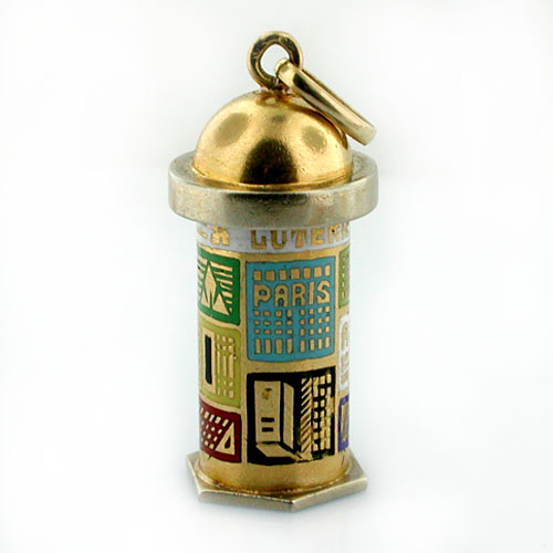 French Paris Kiosk Enamel Vintage 18K Gold Charm