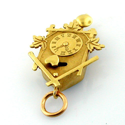 18K gold Coo Coo Cuckoo Clock Movable Heart Vintage Charm
