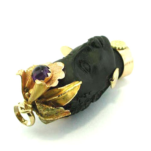 18K Gold Jeweled Ebony Blackamoor Vintage Charm Pendant