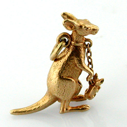 14K Gold Kangaroo with Movable Joey Vintage Travel Charm 