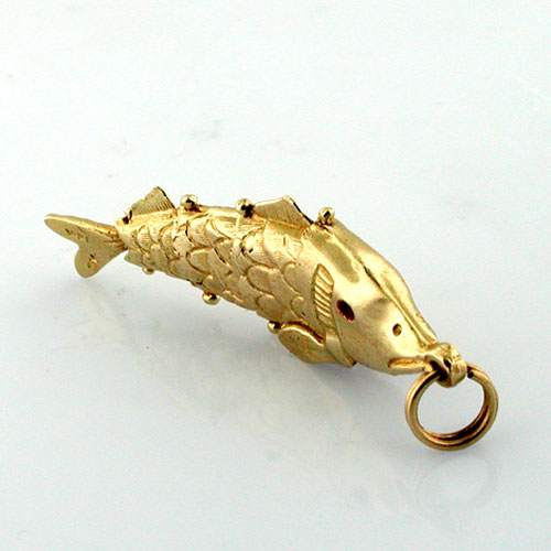 Articulated Fish Movable Vintage AC 14k Gold Charm Pendant