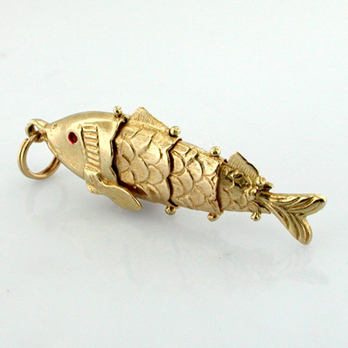 Articulated Fish Movable Vintage AC 14k Gold Charm Pendant