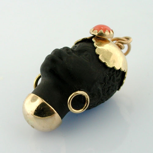 18K Gold Blackamoor Coral Vintage Charm Pendant
