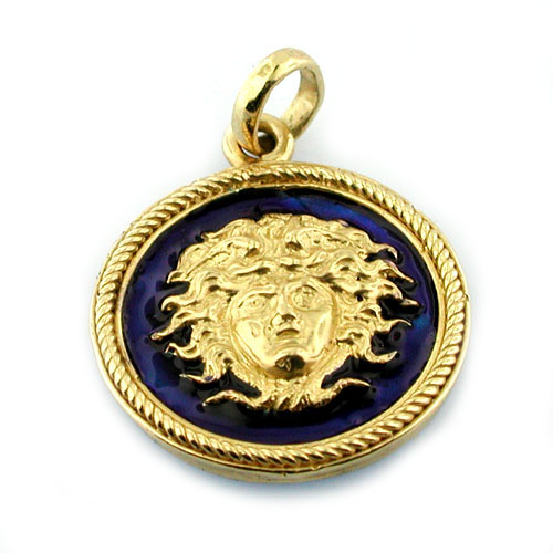 14k Gold Head of Medusa Enamel Charm Pendant