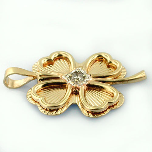 Four Leaf Clover Shamrock Diamond 14K Gold Charm Pendant