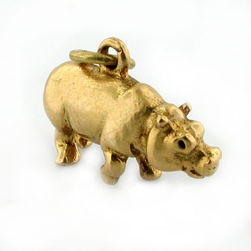 Hippopotamus Hippo Detailed Vintage 14K Gold Charm