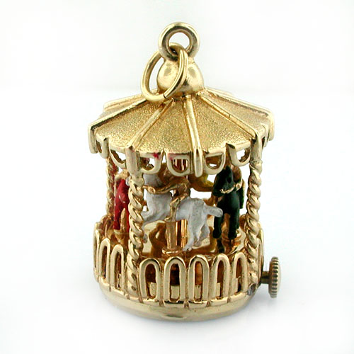 Spinning Carousel 14k Gold Dankner Living Charm Mechanical Vintage Pendant