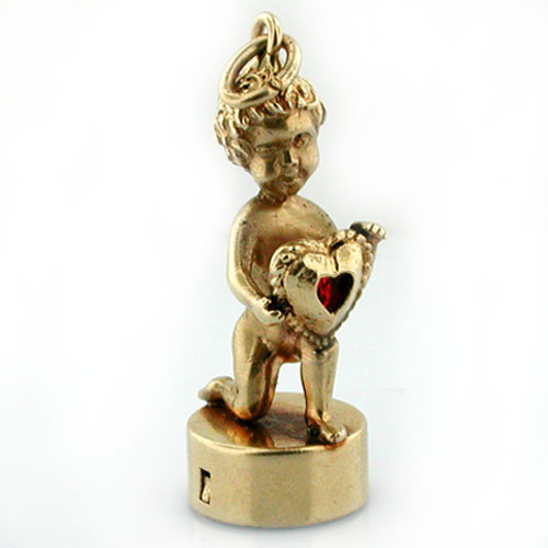Rare Kneeling Cherub with Heart Litacharm Vintage 14k Gold Charm 