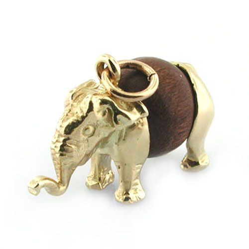 Lucky Touch Wood Wud Elephant Good Luck 14K Gold Charm