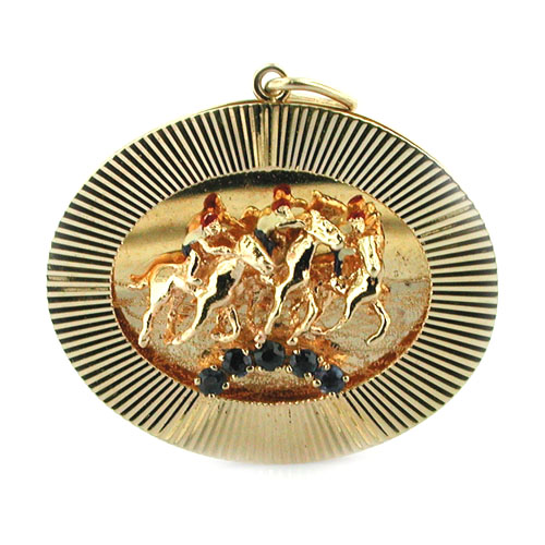 Horse Racing Jockeys Vintage 14k Gold Charm Pendant