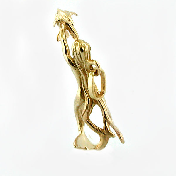 Mermaid with Dolphin 14K Gold Charm Pendant