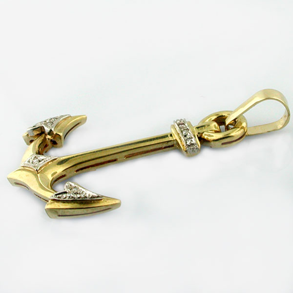 18K Gold Large Anchor with Diamonds Charm Pendant