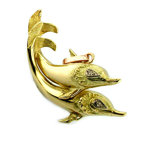 Pair of Dolphins 18k Gold Vintage Charm Pendant  
