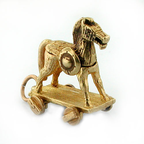 Trojan Horse Movable Vintage 14k Gold Charm - Opens