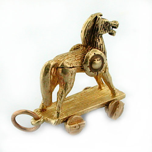 Trojan Horse Movable Vintage 14k Gold Charm - Opens