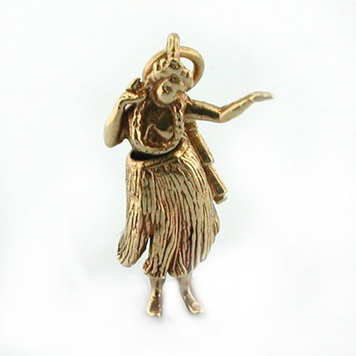 Movable Hawaiian Hula Girl Dancer Aloha Vintage 14K Gold Charm