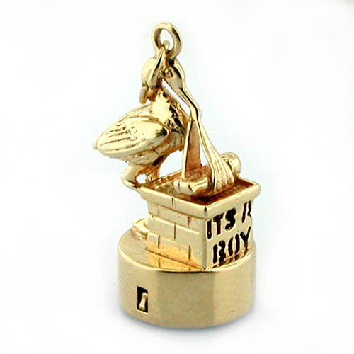
Rare 1960's Litacharm It's a Boy Stork Delivering Baby Boy 14K Gold Vintage Charm 