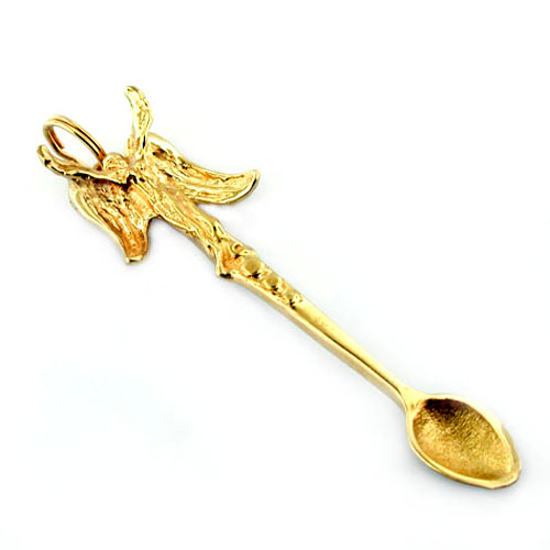 Angel on a Snuff Spoon 14k Gold Charm Pendant 