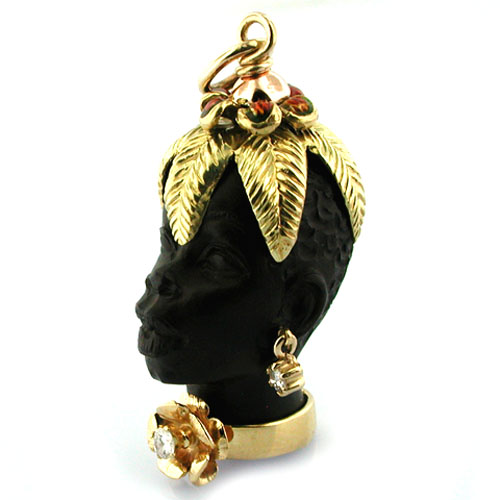 Blackamoor 18K Gold Jeweled Diamond Vintage Charm Pendant