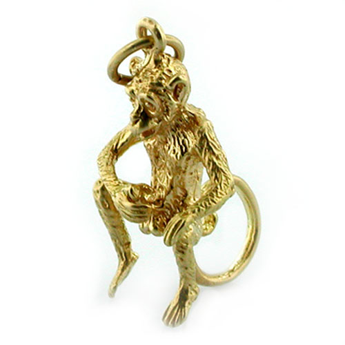 18k Gold Monkey Phallic Phallus Charm Pendant