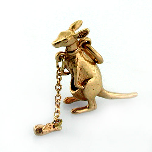 14K Gold Kangaroo with Movable Joey Travel Charm 