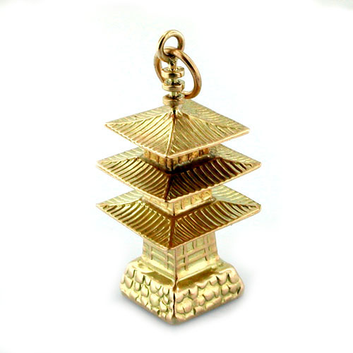 Vintage 14K Gold Pagoda Pendant Charm Asian Japanese Tower