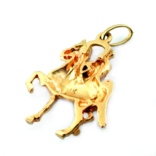 14K Gold Equestrian Horse Rider Vintage Charm Pendant