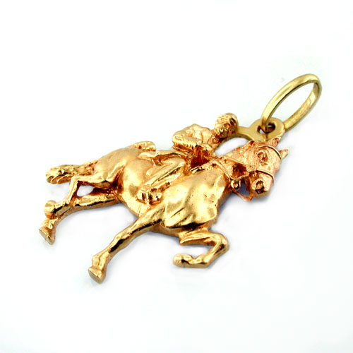 14K Gold Equestrian Horse Rider Vintage Charm Pendant