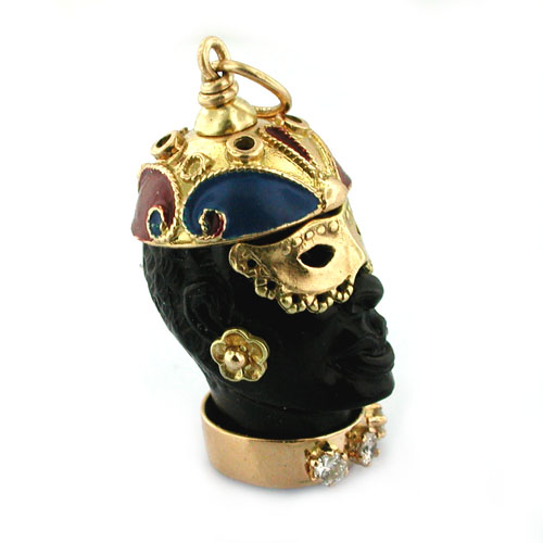 Rare 18K Gold Carnival Mask Blackamoor Vintage Charm Pendant